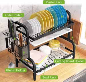 Dish Drying Rack, 1Easylife 2-Tier Compact Kitchen Dish Rack Drainboard Set